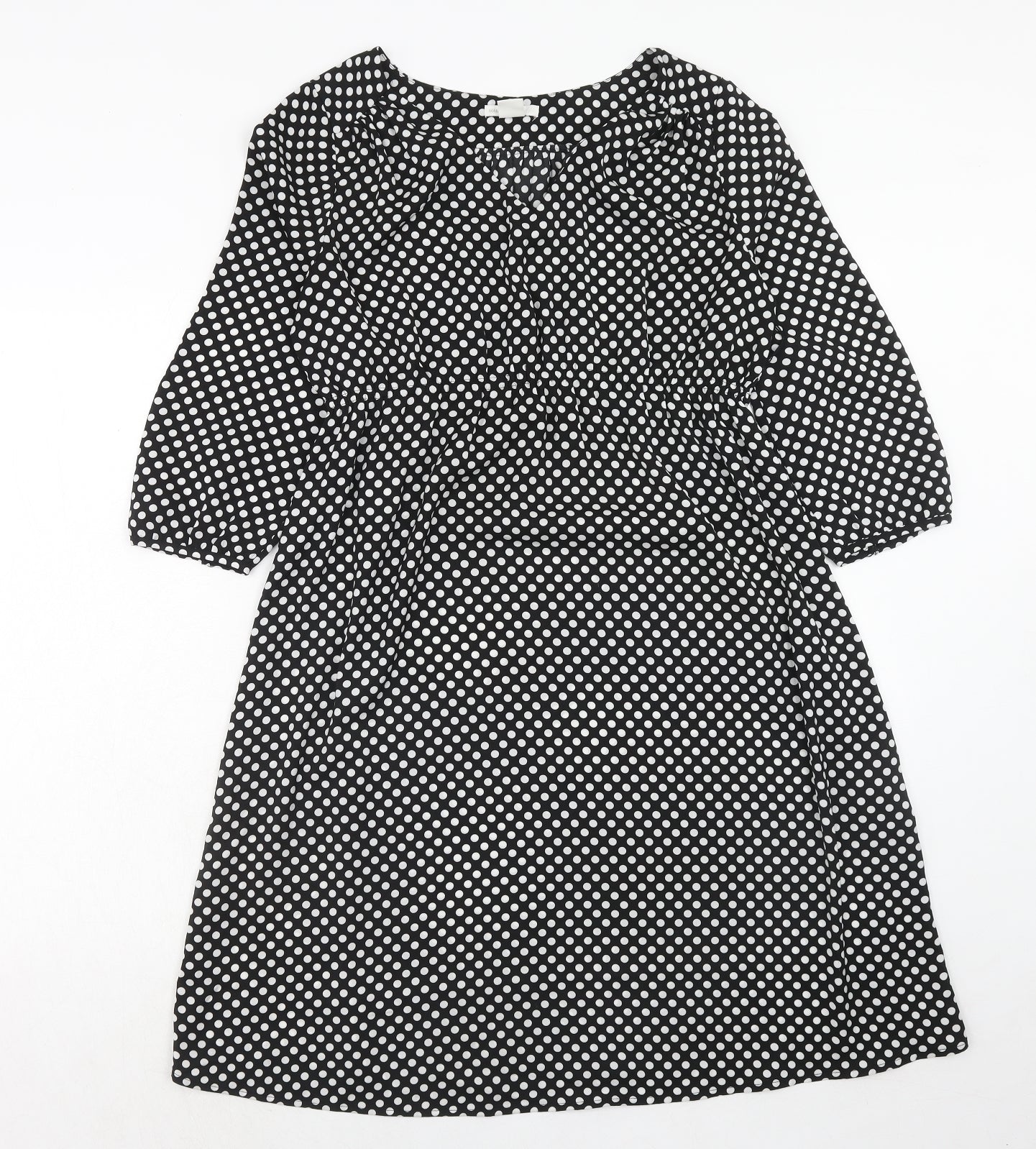 H&M Womens Black Polka Dot Polyester Trapeze & Swing Size S V-Neck Pullover