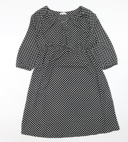 H&M Womens Black Polka Dot Polyester Trapeze & Swing Size S V-Neck Pullover