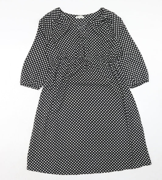H&M Womens Black Polka Dot Polyester Trapeze & Swing Size S V-Neck Pullover