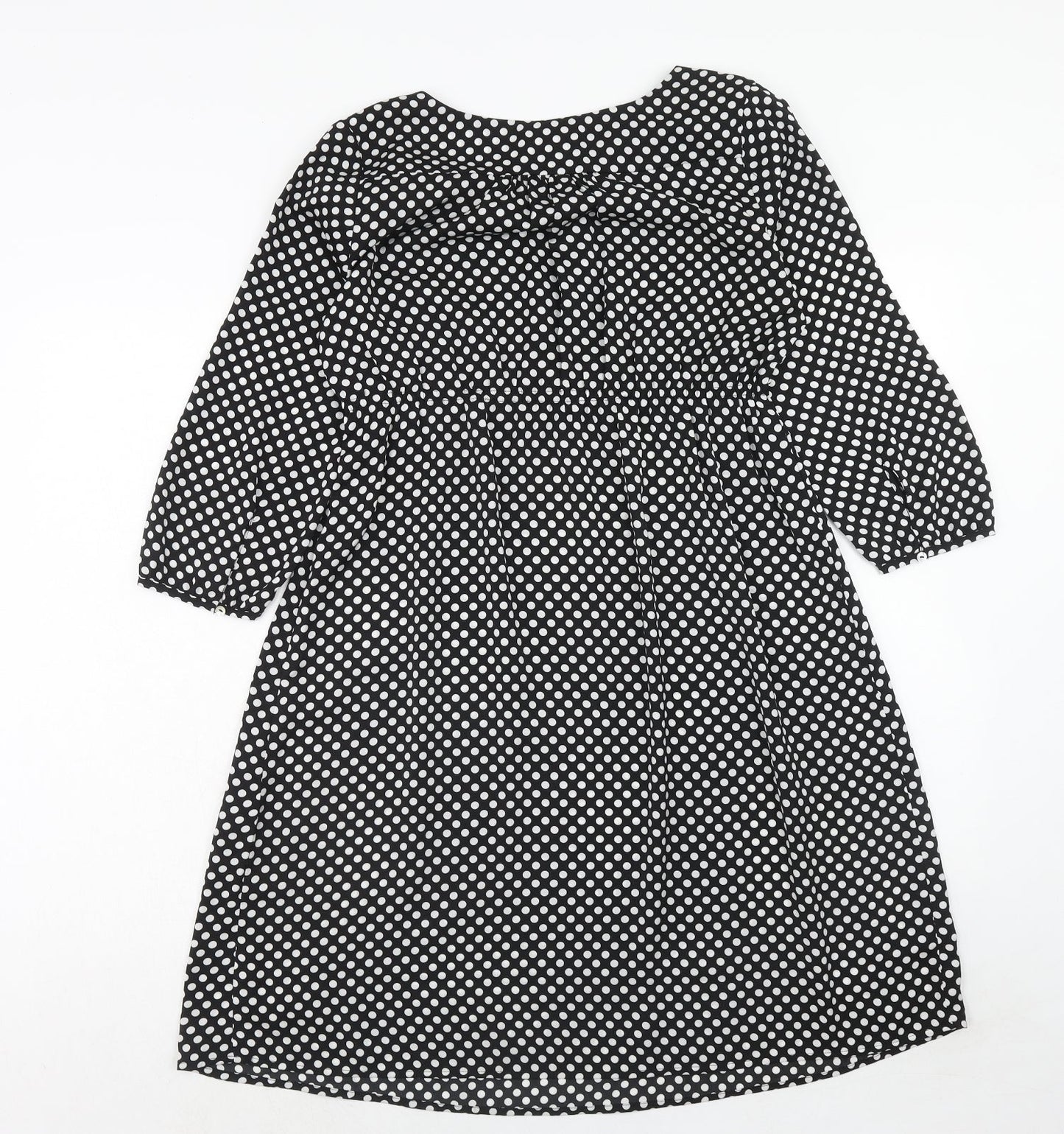H&M Womens Black Polka Dot Polyester Trapeze & Swing Size S V-Neck Pullover