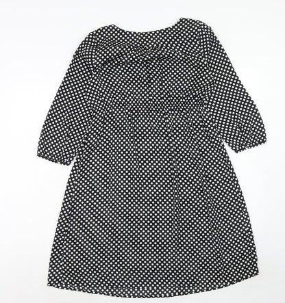 H&M Womens Black Polka Dot Polyester Trapeze & Swing Size S V-Neck Pullover