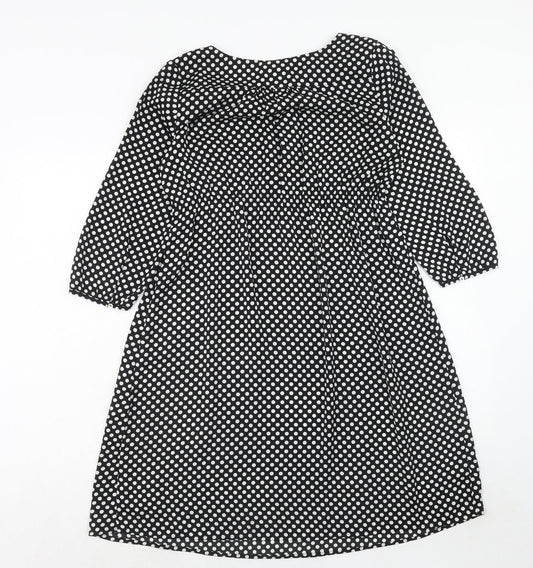 H&M Womens Black Polka Dot Polyester Trapeze & Swing Size S V-Neck Pullover