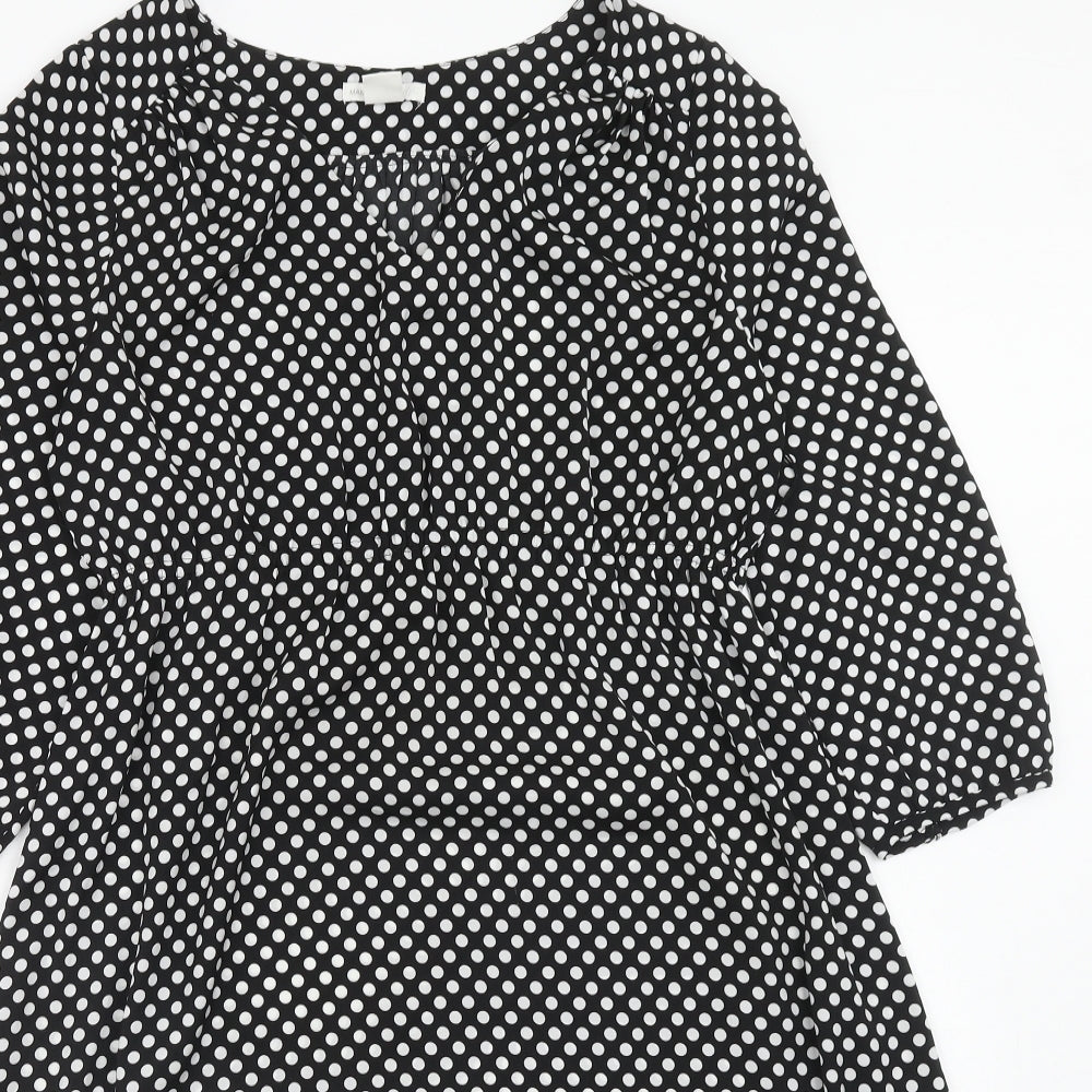 H&M Womens Black Polka Dot Polyester Trapeze & Swing Size S V-Neck Pullover