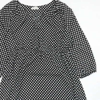 H&M Womens Black Polka Dot Polyester Trapeze & Swing Size S V-Neck Pullover