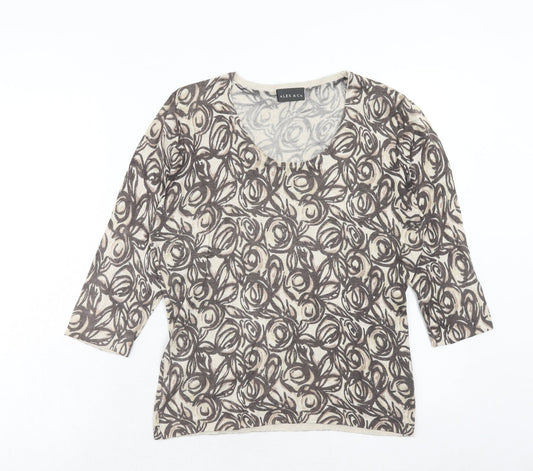 Alex & Co. Womens Brown Round Neck Geometric Viscose Pullover Jumper Size 12