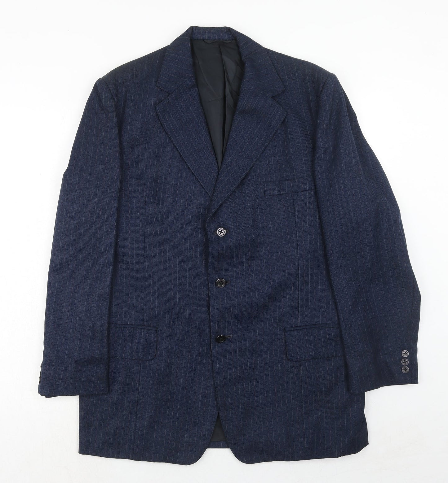 Cyril Freeman Mens Blue Striped Polyester Jacket Suit Jacket Size 38 Regular
