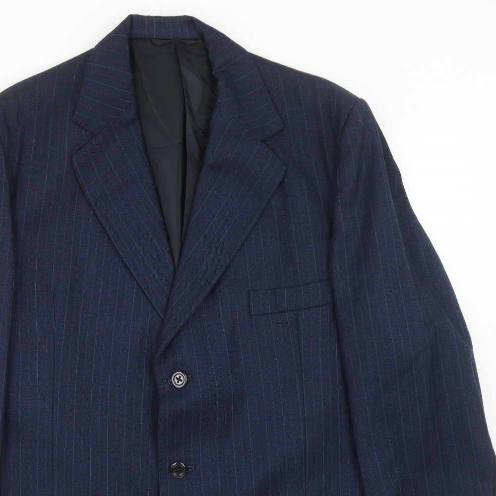 Cyril Freeman Mens Blue Striped Polyester Jacket Suit Jacket Size 38 Regular