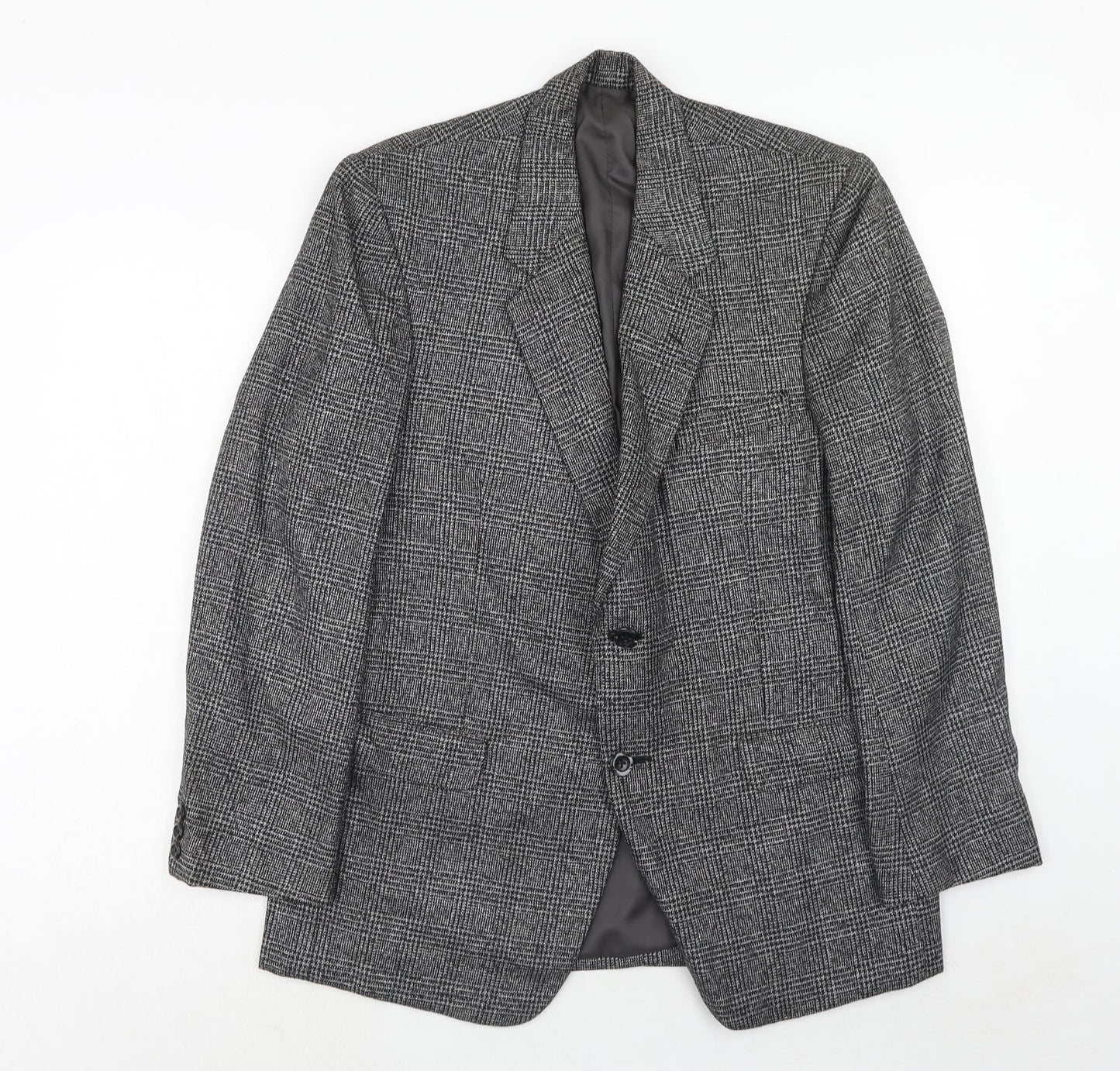 Javed Mens Grey Plaid Polyester Jacket Blazer Size 38 Regular