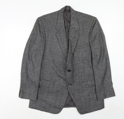 Javed Mens Grey Plaid Polyester Jacket Blazer Size 38 Regular