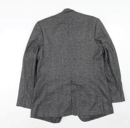 Javed Mens Grey Plaid Polyester Jacket Blazer Size 38 Regular