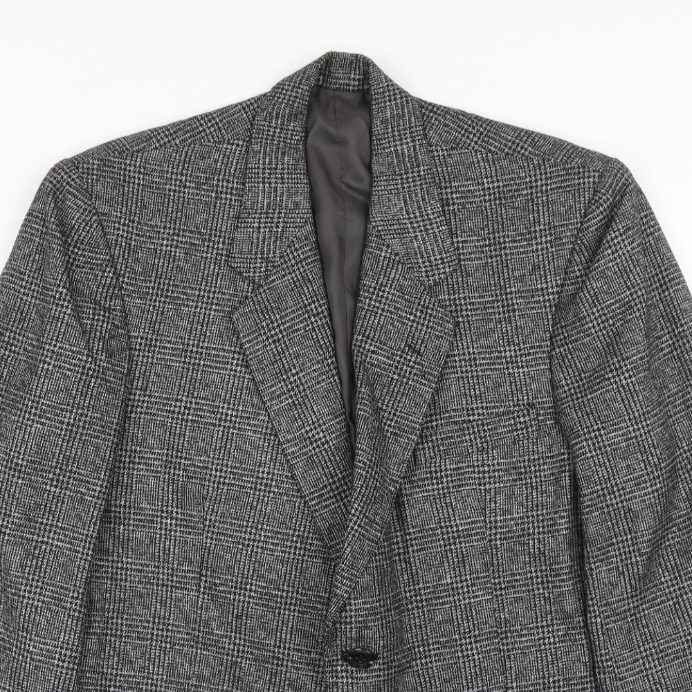 Javed Mens Grey Plaid Polyester Jacket Blazer Size 38 Regular