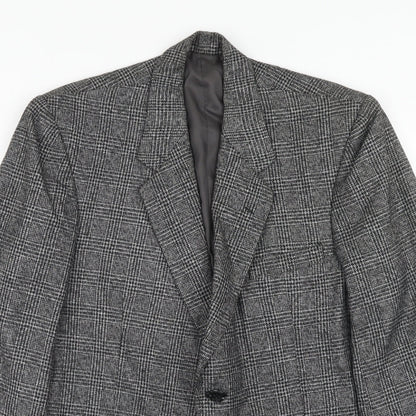 Javed Mens Grey Plaid Polyester Jacket Blazer Size 38 Regular