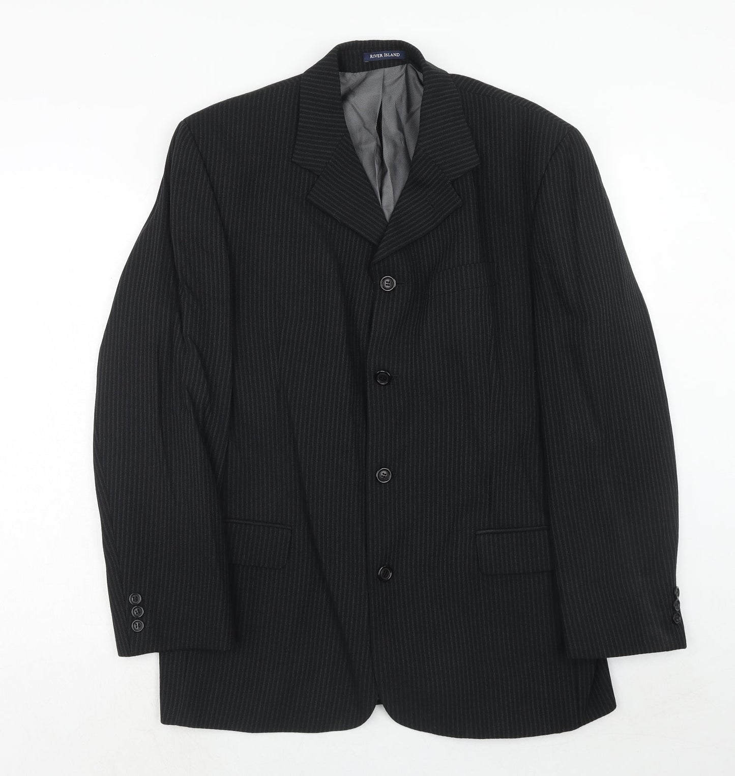Mens UK Size 42 River Island Regular Black Suit Jacket