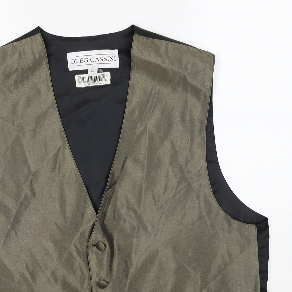 Oleg Cassini Mens Green Polyester Jacket Suit Waistcoat Size L Regular