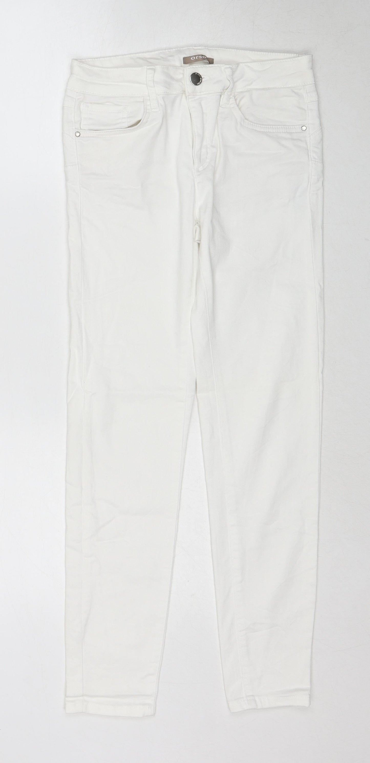 ORSAY Womens White Cotton Straight Jeans Size 6 Regular Zip