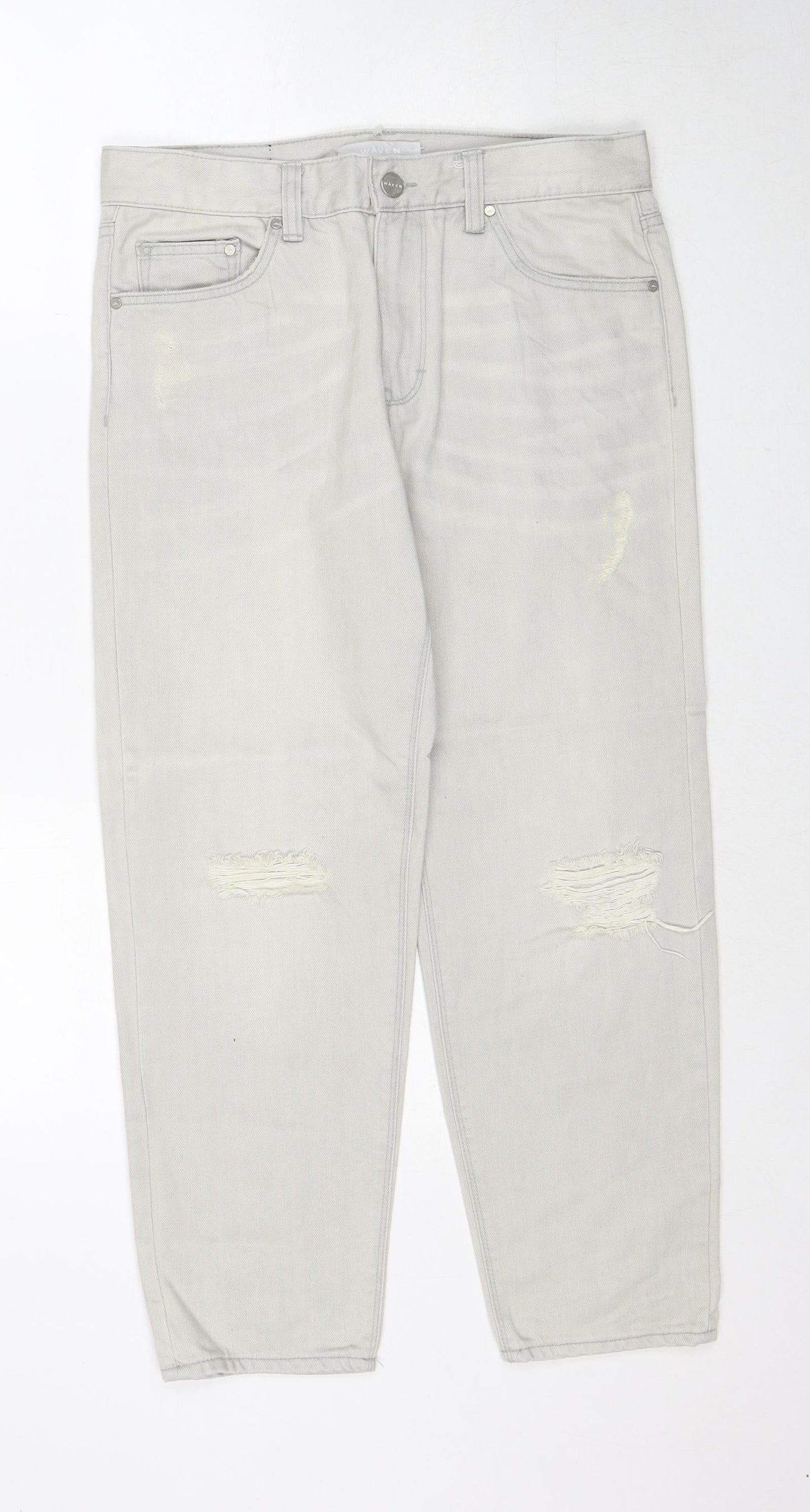 Womens UK Size 8 Waven Regular Fit Mom Grey Jeans