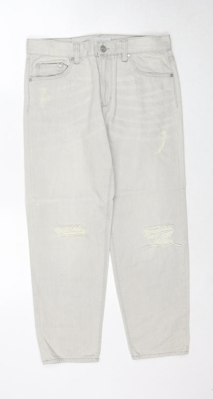 Womens UK Size 8 Waven Regular Fit Mom Grey Jeans