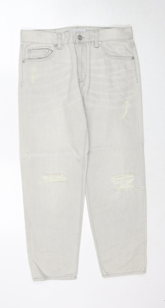 Womens UK Size 8 Waven Regular Fit Mom Grey Jeans