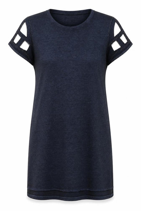 Label Lab Womens Blue Herringbone Cotton A-Line Size 12 Round Neck Pullover