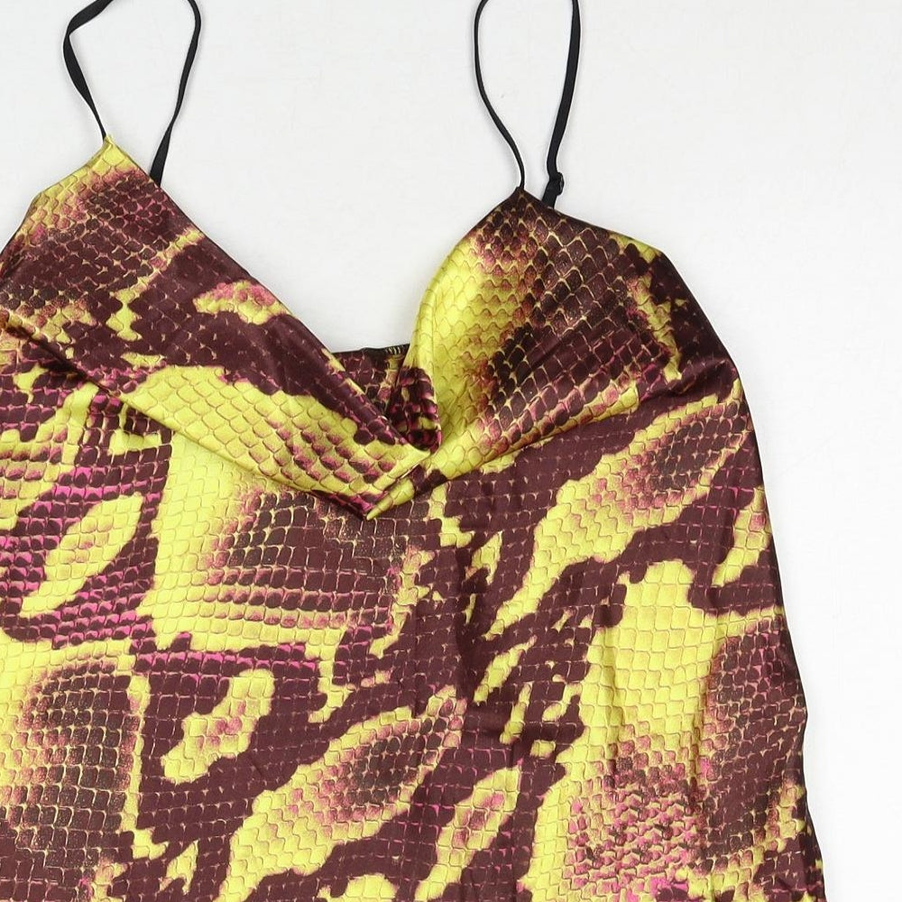 Boohoo Womens Multicoloured Geometric Polyester Basic Tank Size 6 Cowl Neck