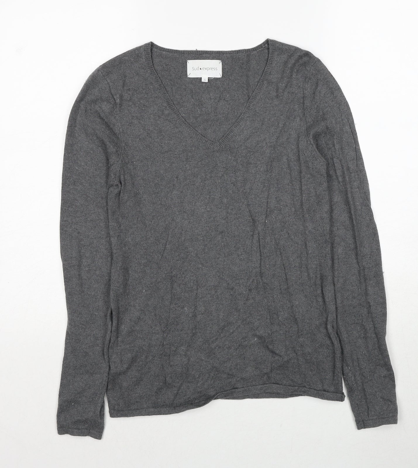 Sud Express Womens Grey V-Neck Cotton Pullover Jumper Size S - All That Art