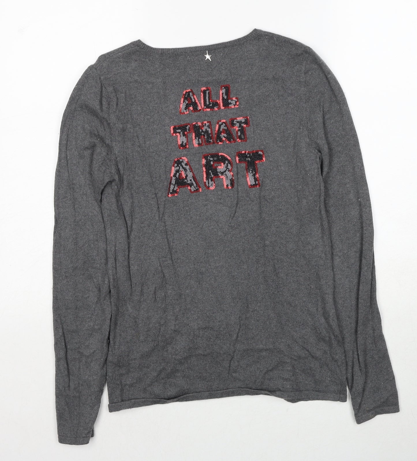 Sud Express Womens Grey V-Neck Cotton Pullover Jumper Size S - All That Art