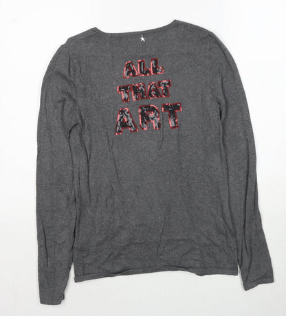 Sud Express Womens Grey V-Neck Cotton Pullover Jumper Size S - All That Art