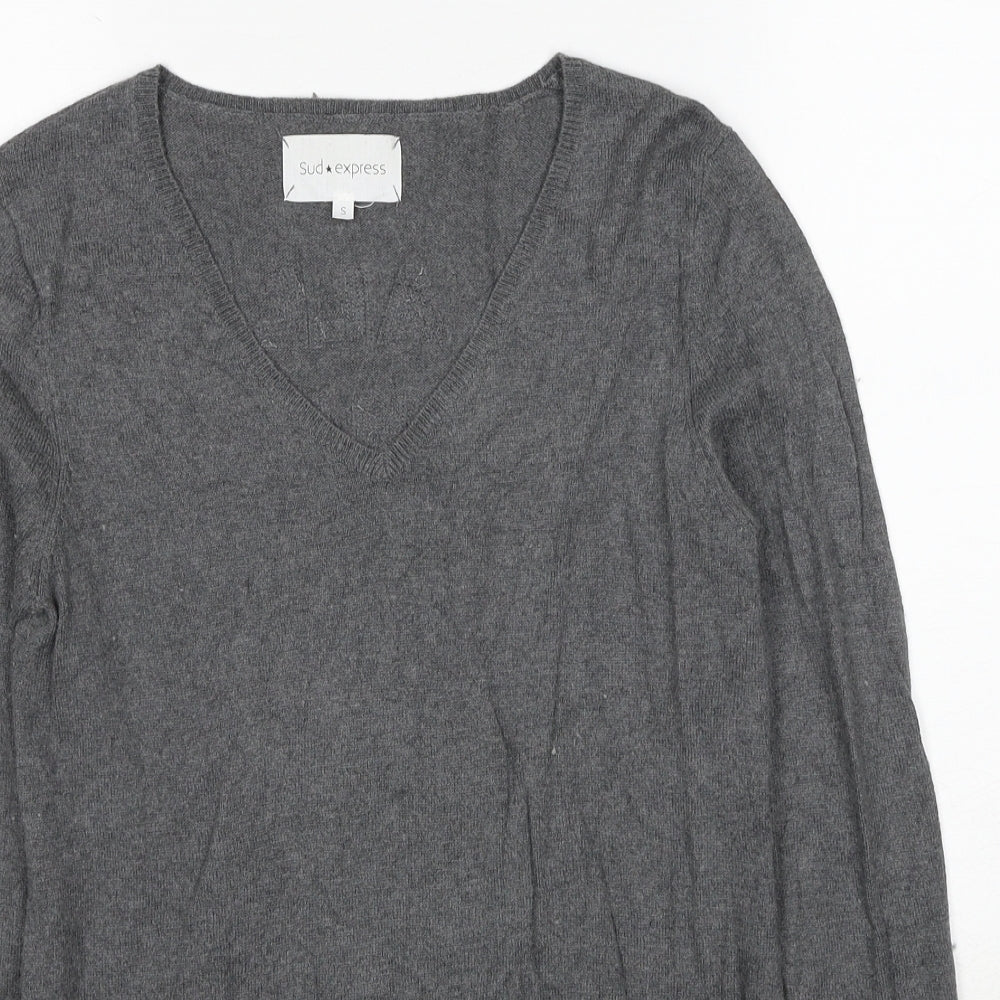 Sud Express Womens Grey V-Neck Cotton Pullover Jumper Size S - All That Art