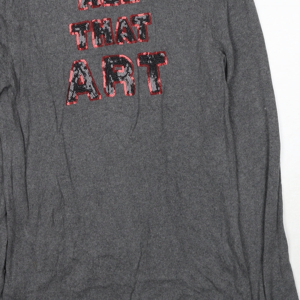 Sud Express Womens Grey V-Neck Cotton Pullover Jumper Size S - All That Art