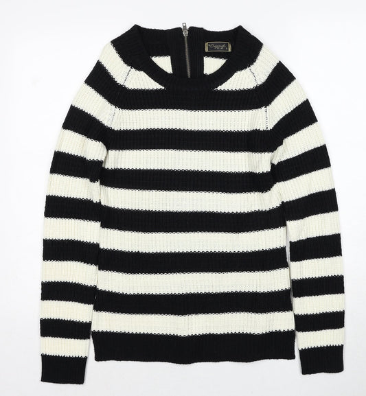 Originals Womens Black Round Neck Striped Acrylic Pullover Jumper Size S