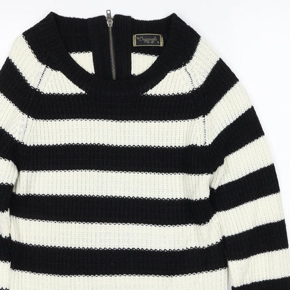 Originals Womens Black Round Neck Striped Acrylic Pullover Jumper Size S