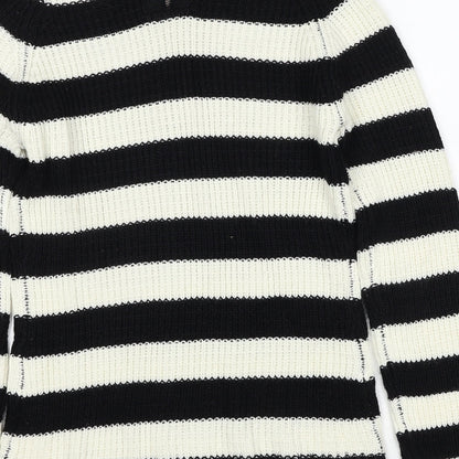 Originals Womens Black Round Neck Striped Acrylic Pullover Jumper Size S