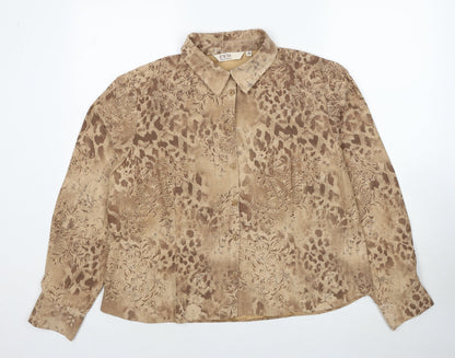 EWM Womens Beige Geometric Polyester Basic Button-Up Size 20 Collared