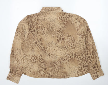 EWM Womens Beige Geometric Polyester Basic Button-Up Size 20 Collared