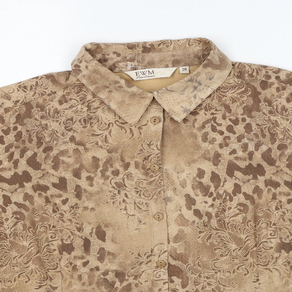 EWM Womens Beige Geometric Polyester Basic Button-Up Size 20 Collared