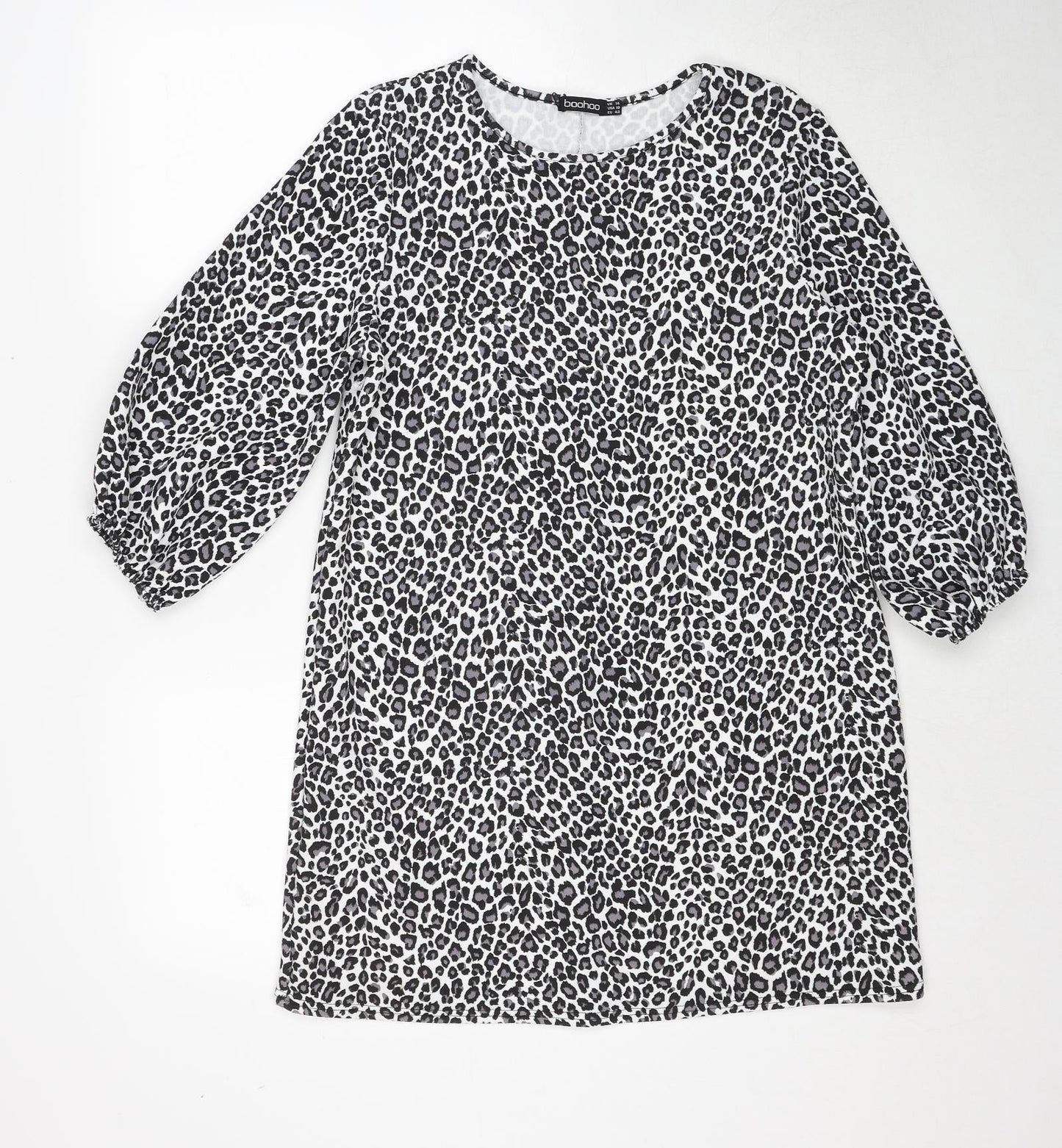 Boohoo Womens Grey Animal Print Polyester A-Line Size 14 Round Neck Pullover - Leopard Pattern