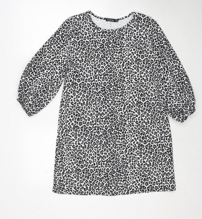 Boohoo Womens Grey Animal Print Polyester A-Line Size 14 Round Neck Pullover - Leopard Pattern