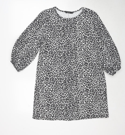 Boohoo Womens Grey Animal Print Polyester A-Line Size 14 Round Neck Pullover - Leopard Pattern