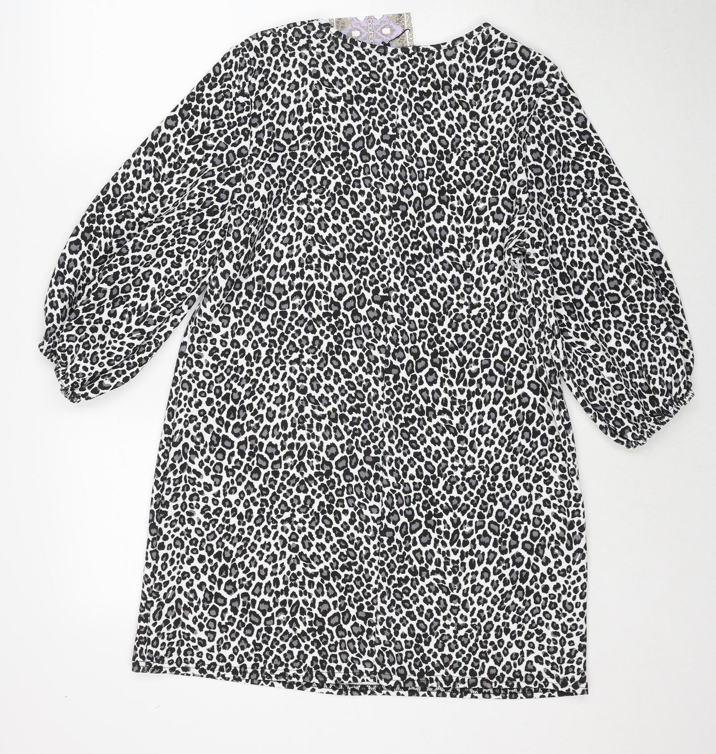 Boohoo Womens Grey Animal Print Polyester A-Line Size 14 Round Neck Pullover - Leopard Pattern