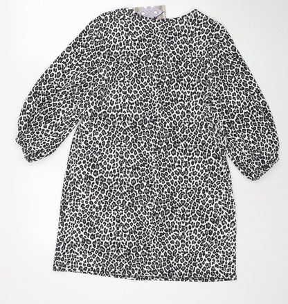 Boohoo Womens Grey Animal Print Polyester A-Line Size 14 Round Neck Pullover - Leopard Pattern