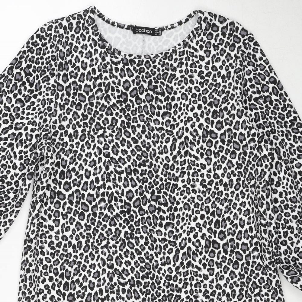 Boohoo Womens Grey Animal Print Polyester A-Line Size 14 Round Neck Pullover - Leopard Pattern