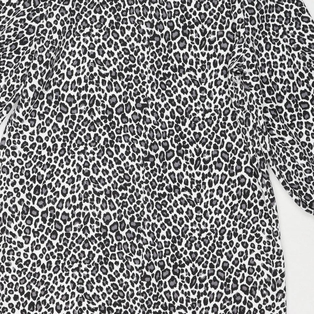 Boohoo Womens Grey Animal Print Polyester A-Line Size 14 Round Neck Pullover - Leopard Pattern
