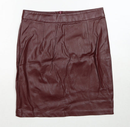 Boohoo Womens Red Polyethylene A-Line Skirt Size 6 Zip