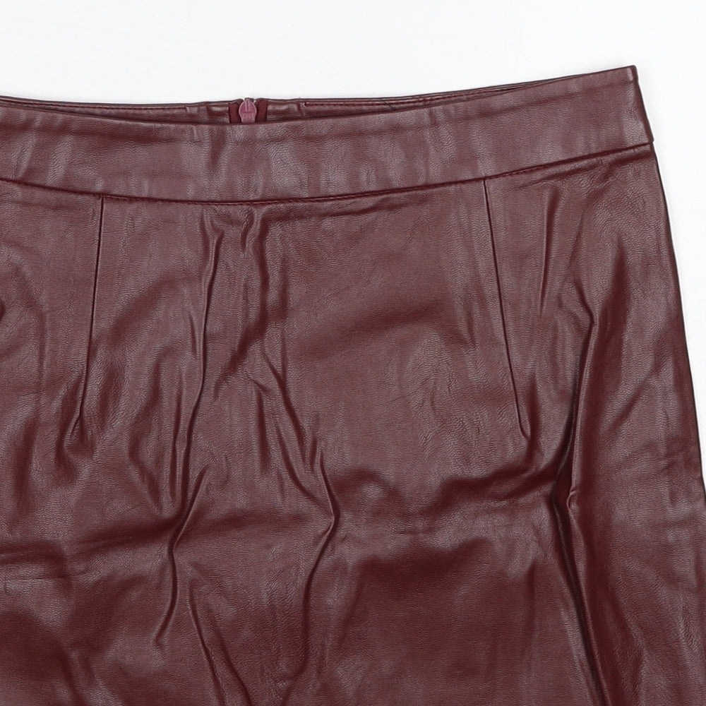 Boohoo Womens Red Polyethylene A-Line Skirt Size 6 Zip