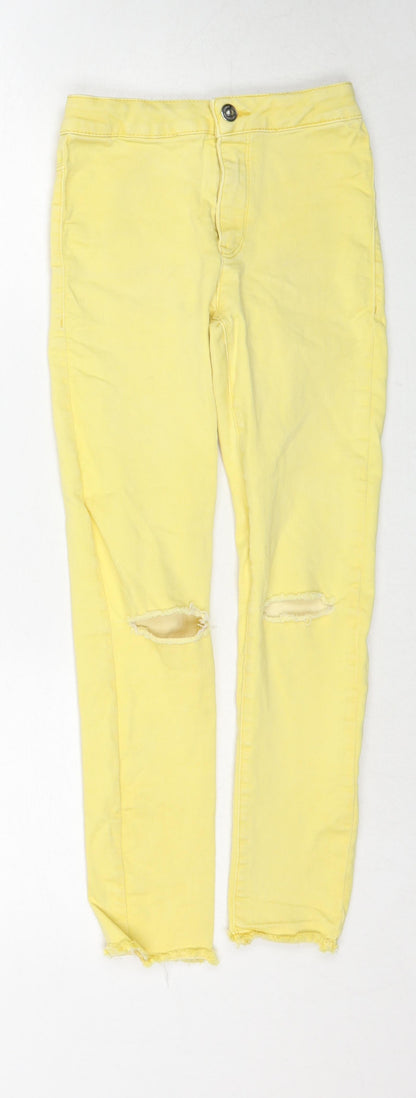Zara Girls Yellow Cotton Straight Jeans Size 9 Years Regular Zip - Distressed