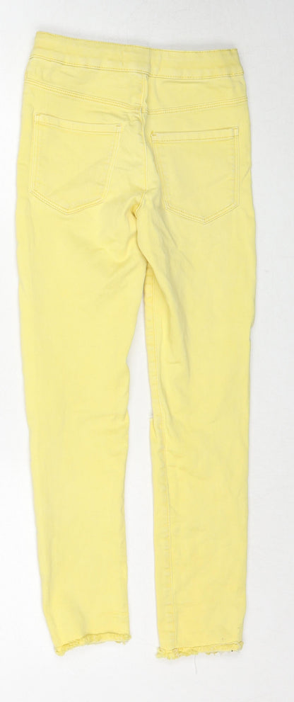 Zara Girls Yellow Cotton Straight Jeans Size 9 Years Regular Zip - Distressed