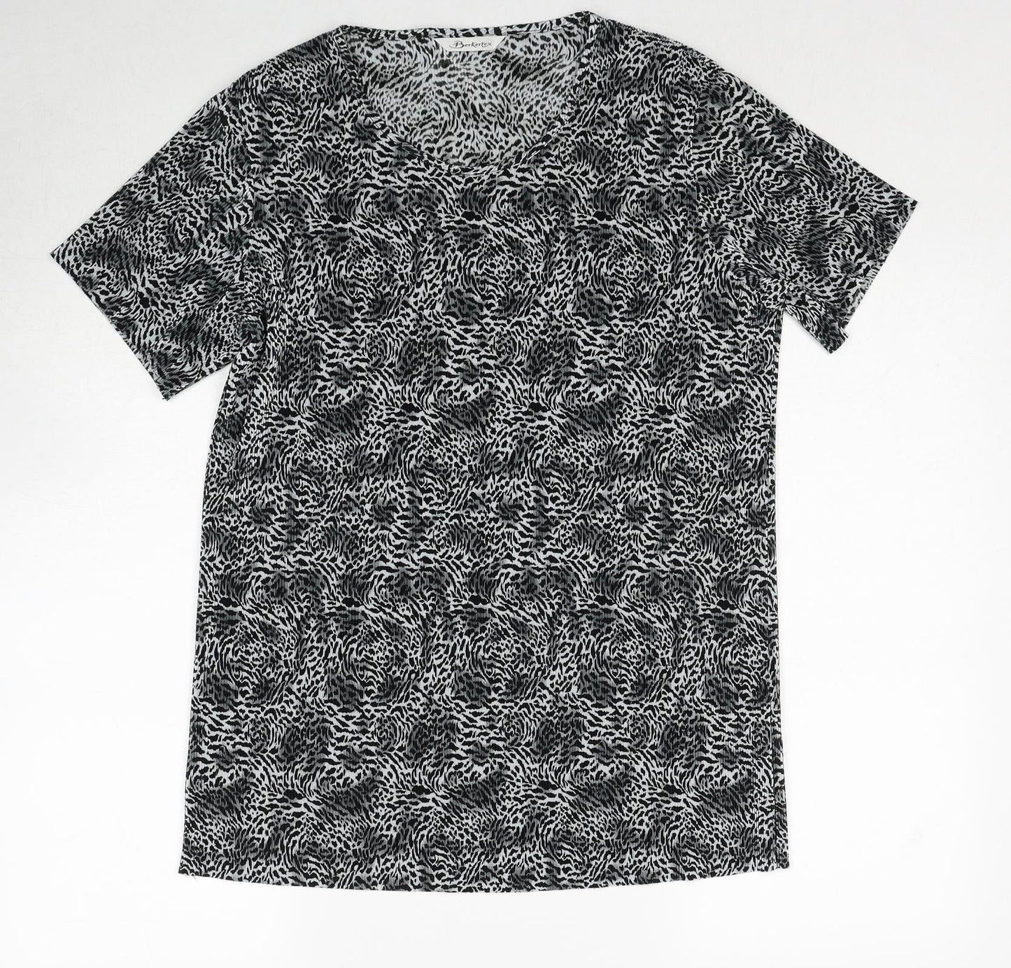 Berkertex Womens Black Geometric Polyester Basic T-Shirt Size 12 Round Neck