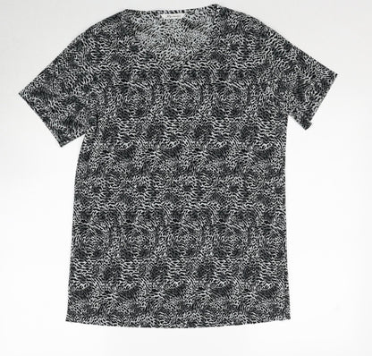 Berkertex Womens Black Geometric Polyester Basic T-Shirt Size 12 Round Neck