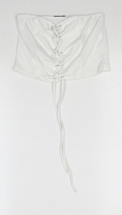 Womens UK Size 10 PRETTYLITTLETHING White Cropped Tank