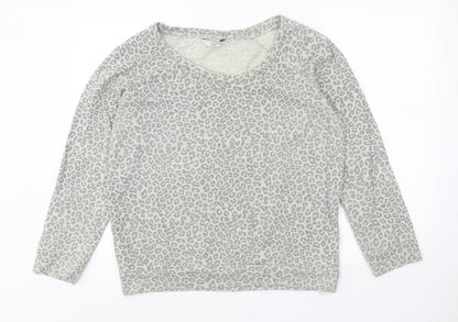 New Look Womens Grey Animal Print Polyester Pullover Sweatshirt Size 14 Pullover - Leopard Pattern